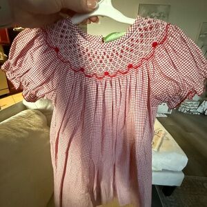 Red and White Gingham Dress with Embroidered Collar